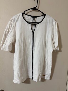 Ellen Tracy White Blouse with Black Trim
